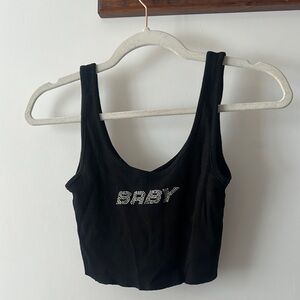 Black Crop Top with Rhinestone 'BABY'